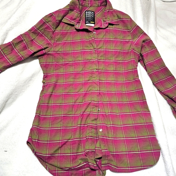 Burton dryride pink olive green plaid blitz flannel snap button top Large - Picture 1 of 6